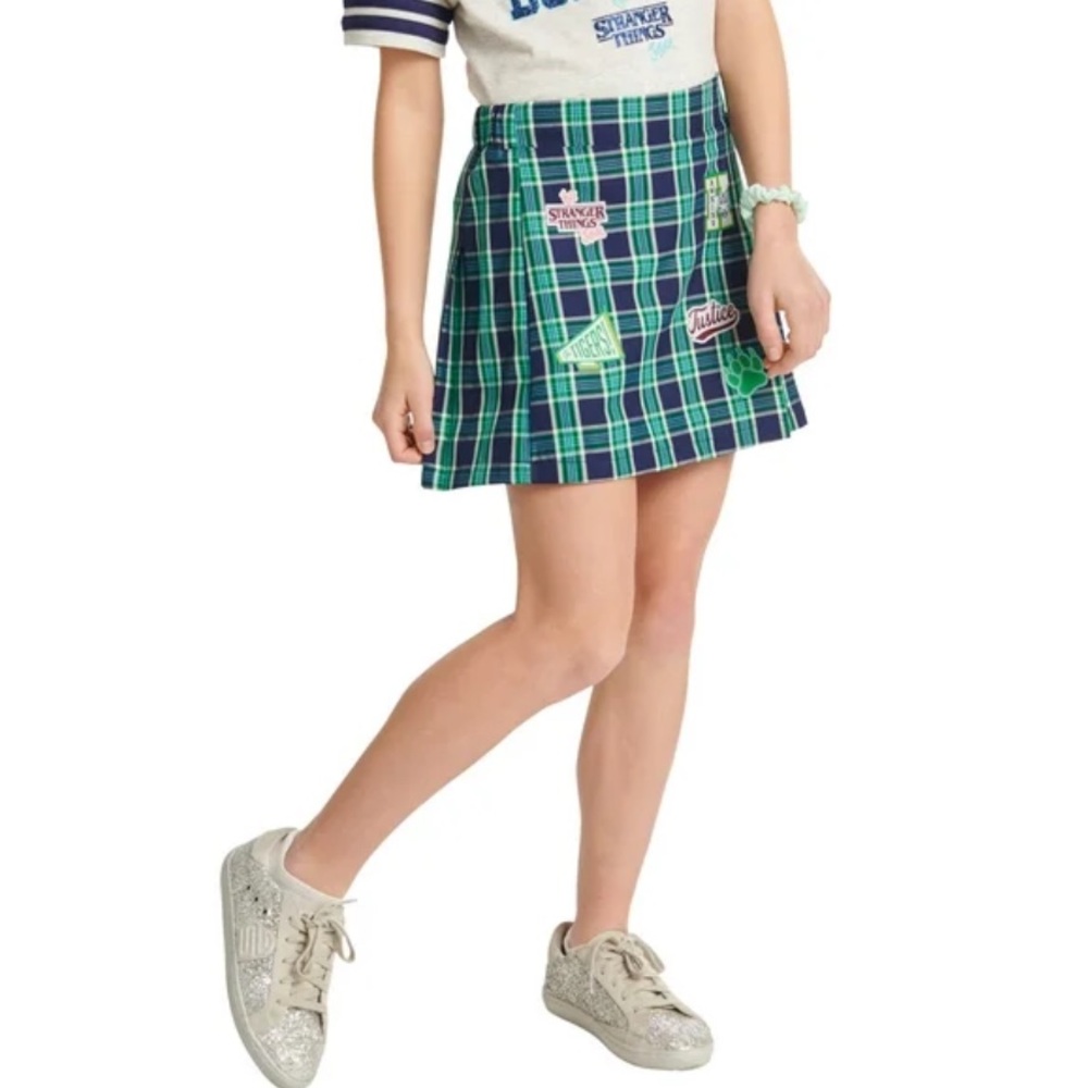 Justice‎ Plaid Skater Skirt with Patches